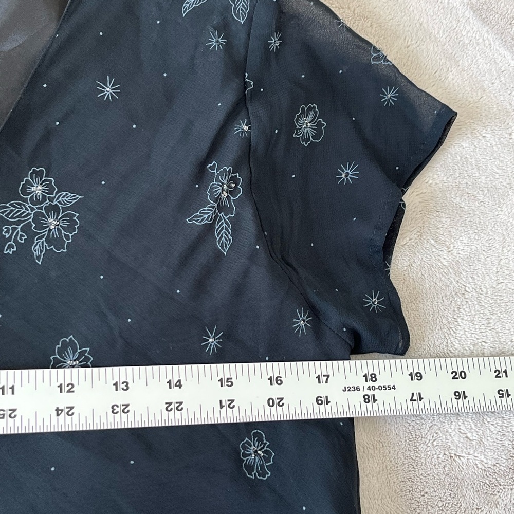 Vintage CDC Black Floral Maxi Dress Beaded Chiffon Dark Fairycore 10 Romantic - Picture 13 of 15